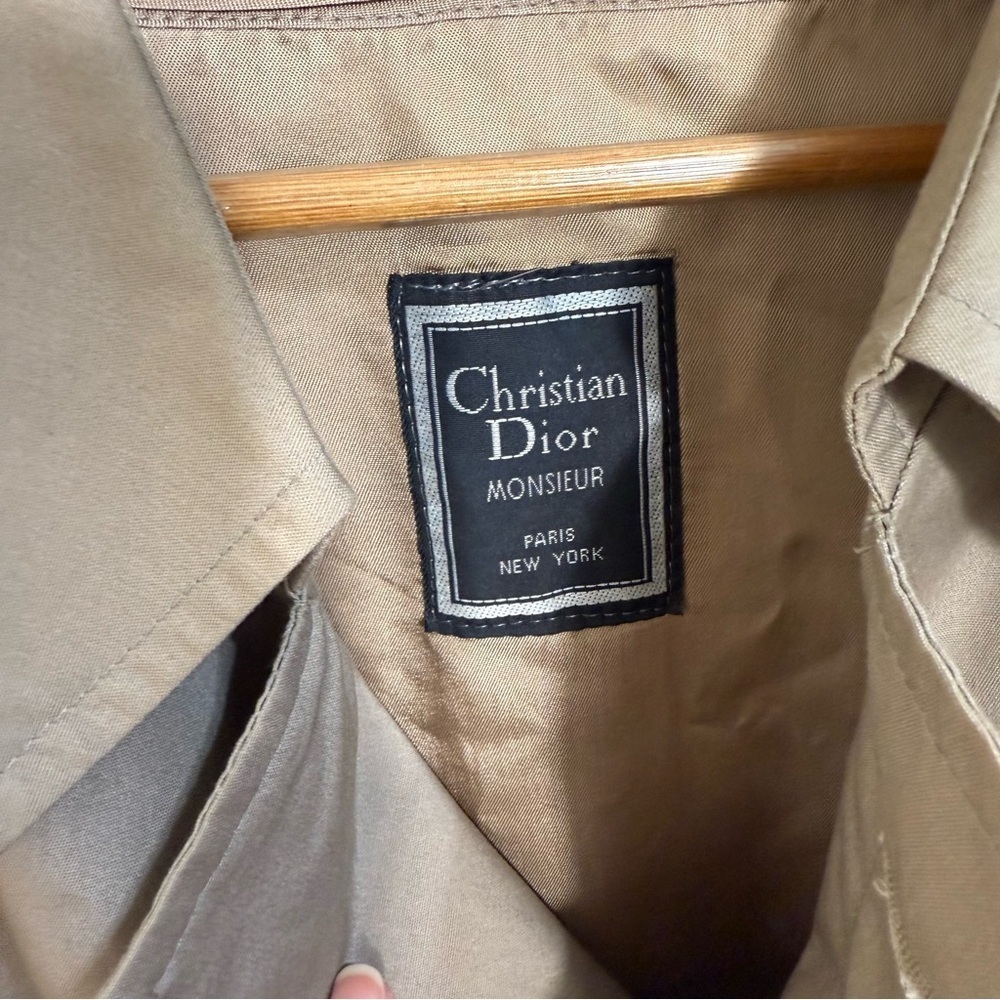 Christian Dior Monsieur vintage tan trench coat wool plaid lined size 44L - Picture 3 of 6